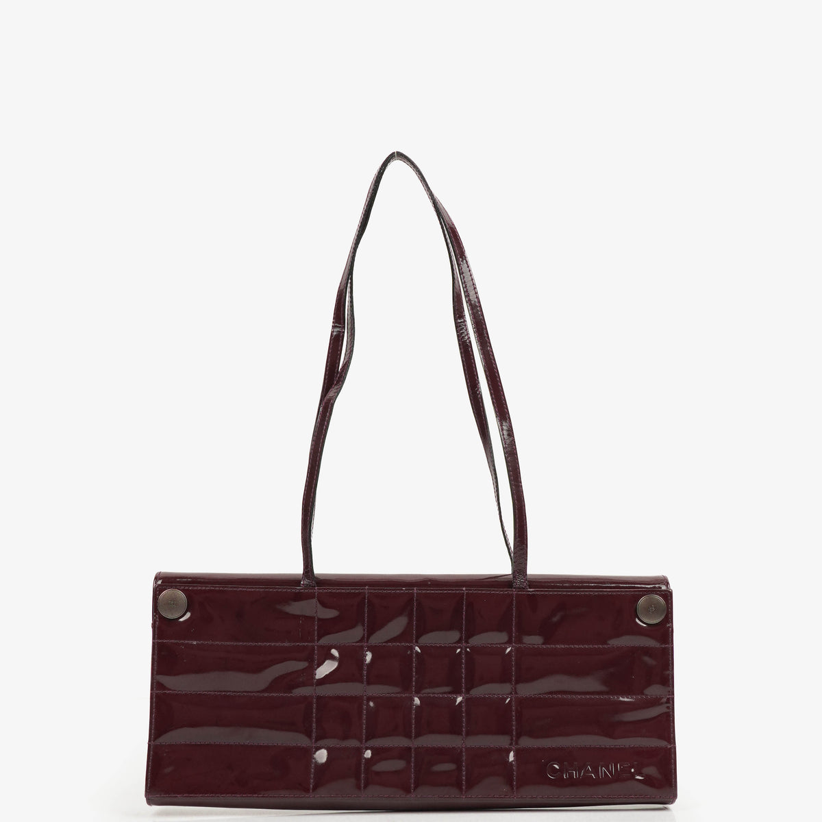 Chanel Burgundy Patent Leather Chocolate Bar East West Shoulder Bag