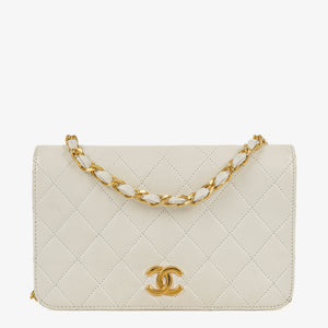 Chanel Mini Classic White Quilted Lambskin Full Flap Wallet On Chain WOC With 24K Gold-Plated Hardware