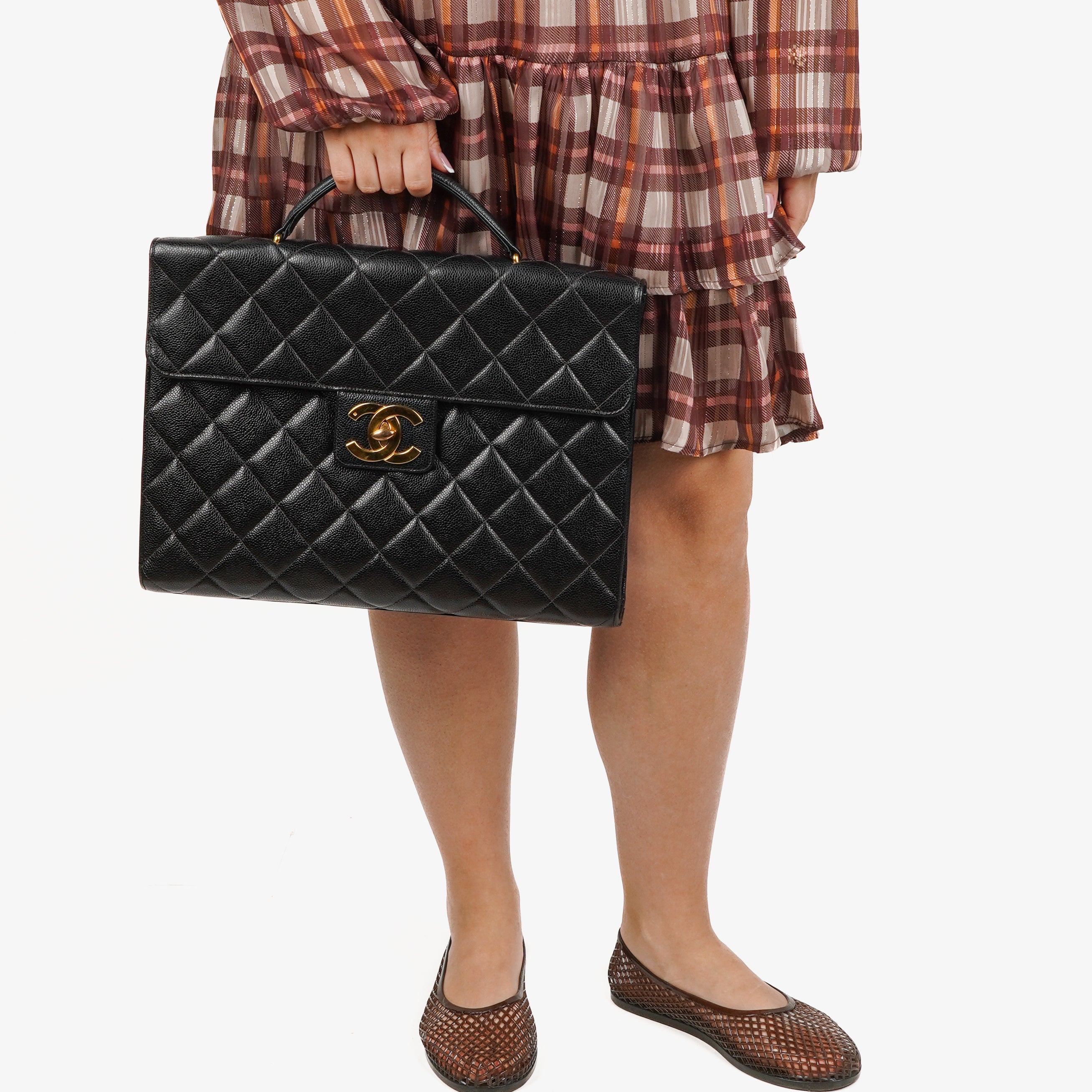 Chanel CC Maxi Logo Black Caviar Leather Briefcase