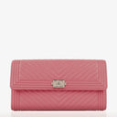 Chanel Large Boy Gusset Pink Chevron Quilted Leather Flap Wallet