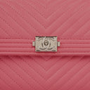 Chanel Large Boy Gusset Pink Chevron Quilted Leather Flap Wallet