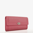 Chanel Large Boy Gusset Pink Chevron Quilted Leather Flap Wallet