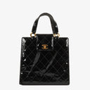 Chanel CC Black Quilted Patent Leather Handbag With 24K Gold-Plated Hardware