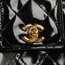 Chanel CC Black Quilted Patent Leather Handbag With 24K Gold-Plated Hardware