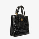 Chanel CC Black Quilted Patent Leather Handbag With 24K Gold-Plated Hardware