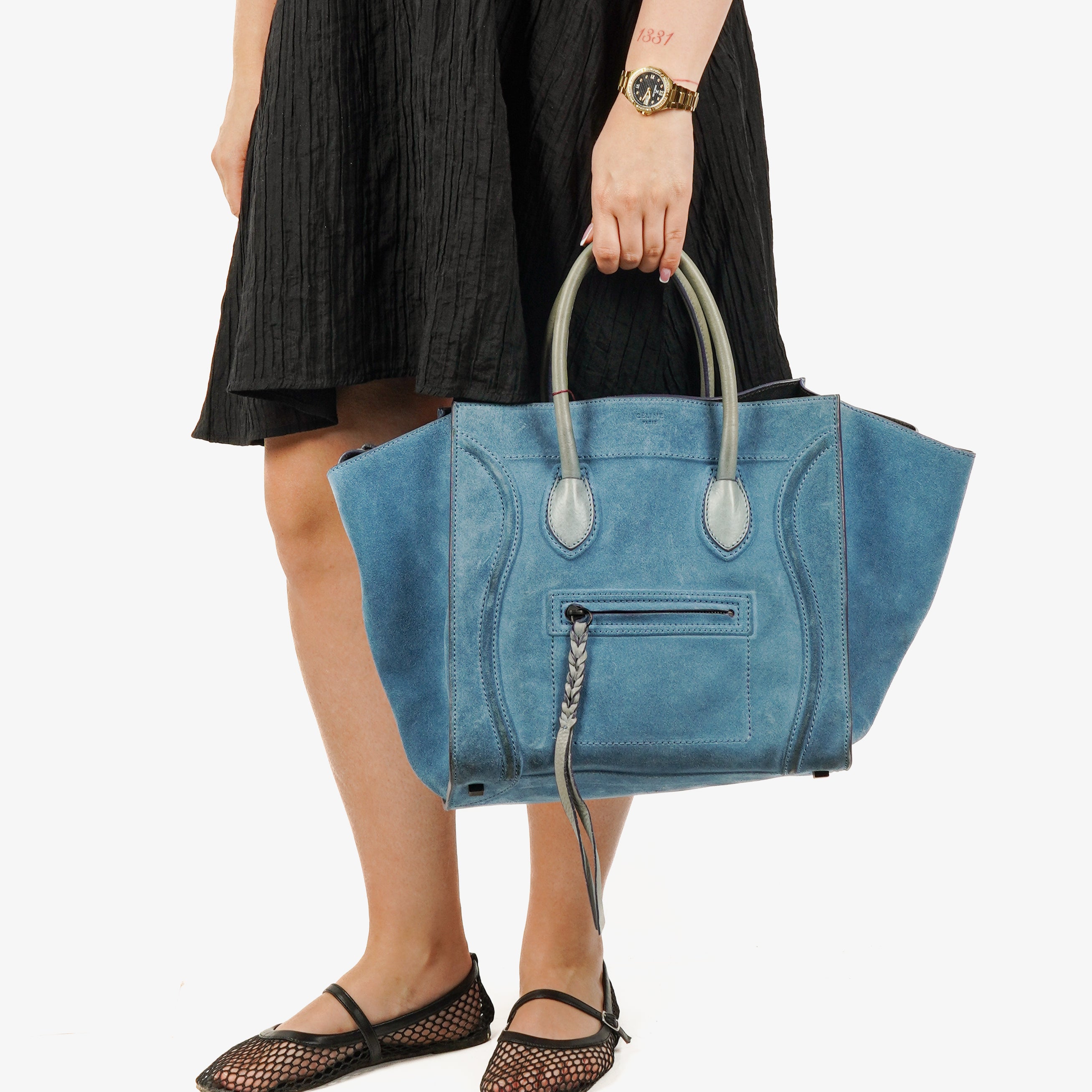 Celine Blue Suede And Leather Medium Phantom Bag