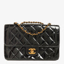 Chanel Single Flap Bag Black Quilted Patent Leather With 24K Gold-Plated Hardware