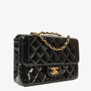 Chanel Single Flap Bag Black Quilted Patent Leather With 24K Gold-Plated Hardware