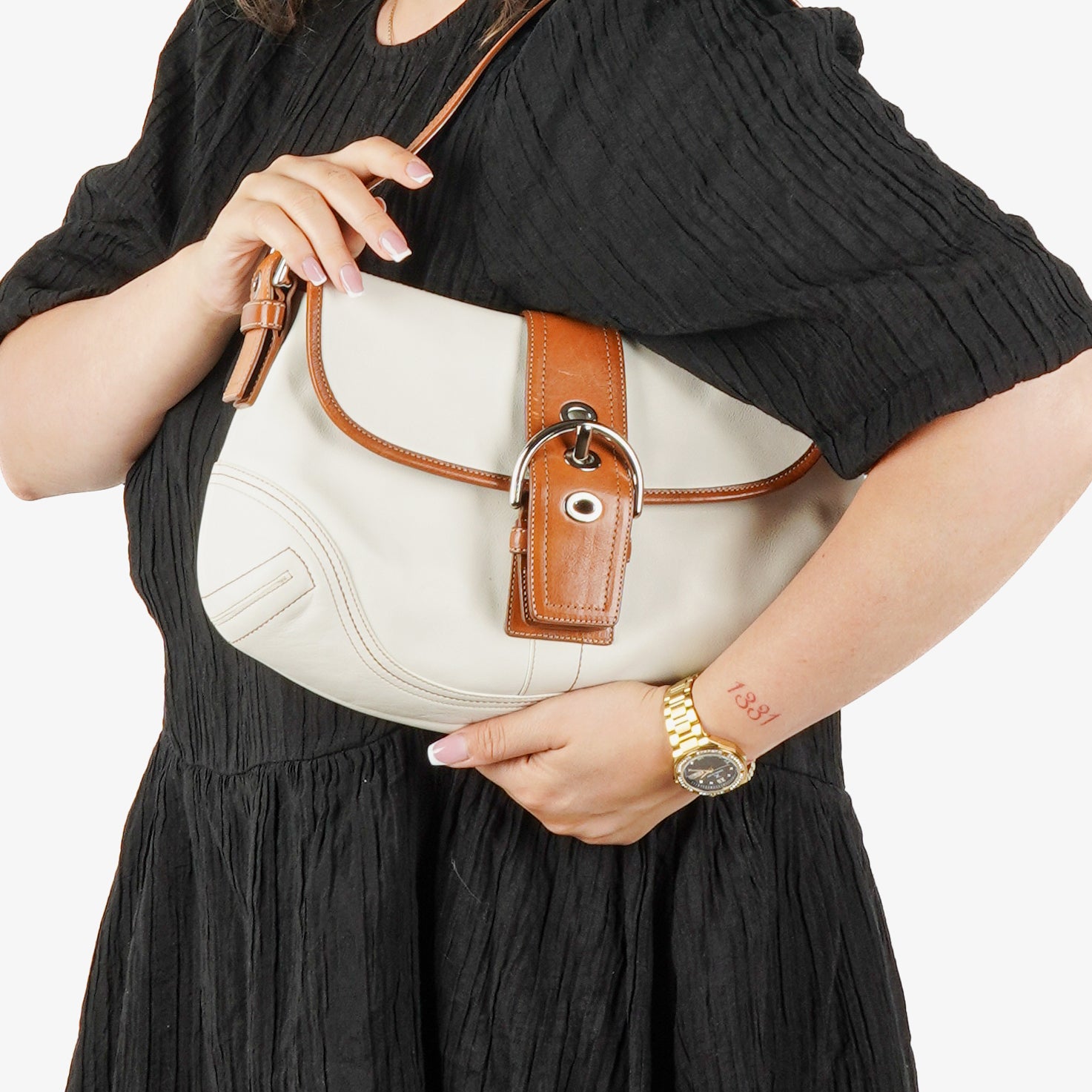 Coach White/Brown Leather Soho Buckle Flap Shoulder Bag
