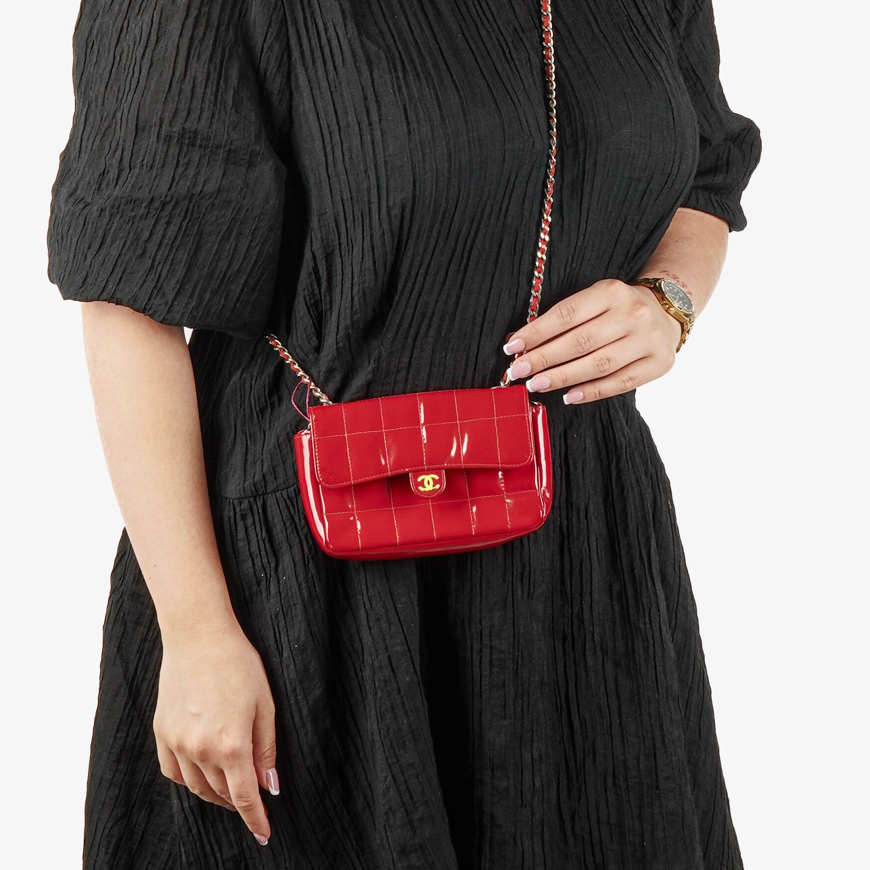 Chanel Red Patent Leather Chocolate Bar Waist Bag