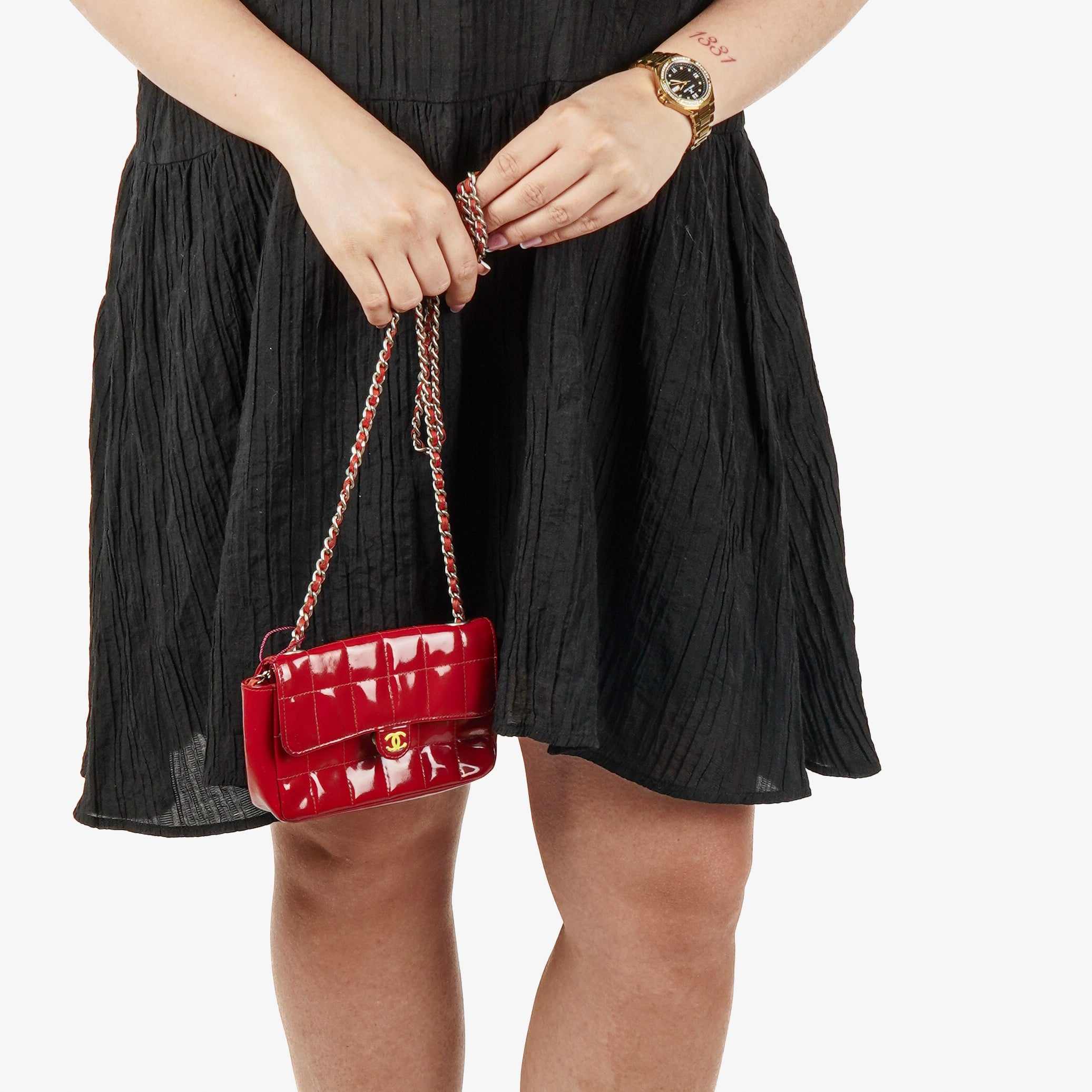 Chanel Red Patent Leather Chocolate Bar Waist Bag