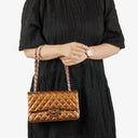 Chanel Medium Classic Double Flap Quilted Striated Bronze Patent Leather With Silver-tone Hardware