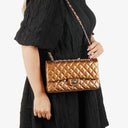 Chanel Medium Classic Double Flap Quilted Striated Bronze Patent Leather With Silver-tone Hardware