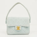 Chanel Vintage Quiltad Mocka Ljusblå Mini Flap-väska