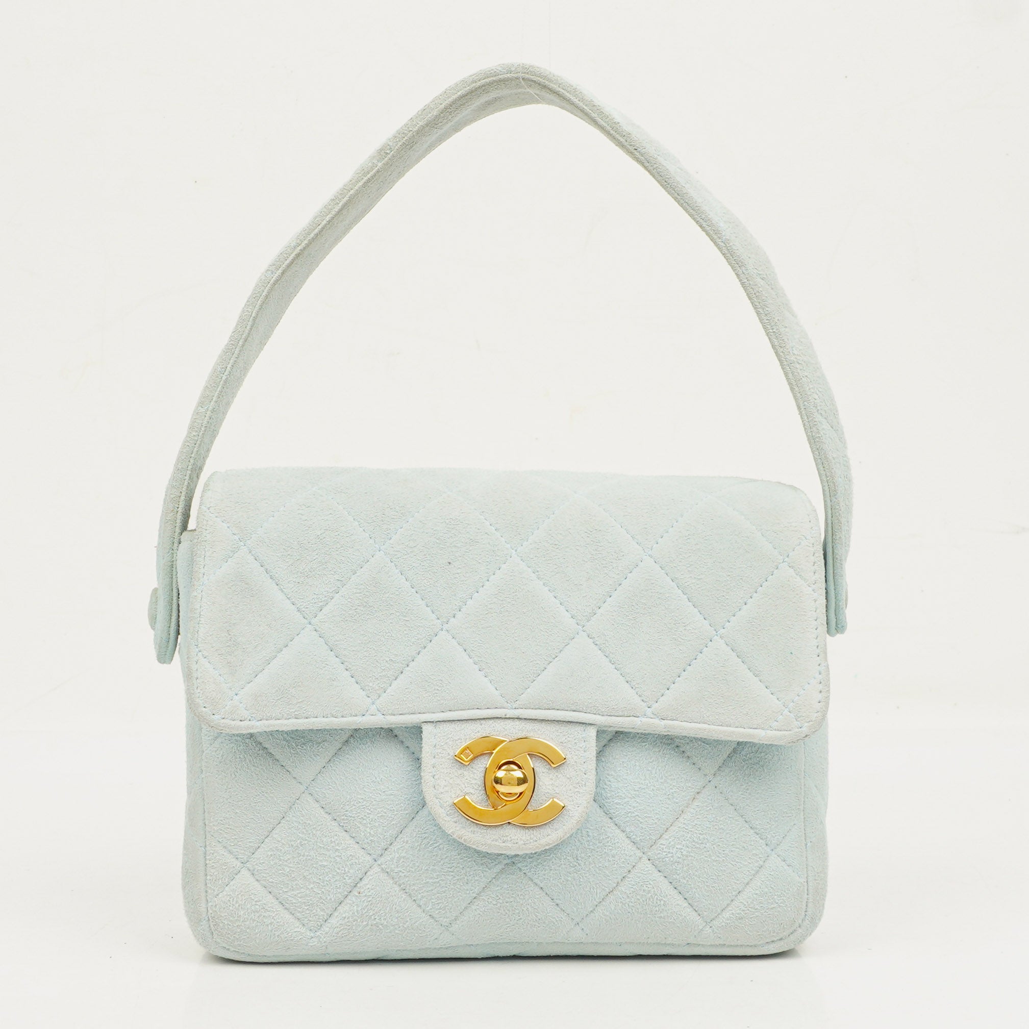Chanel Vintage Gestepptes Wildleder Hellblaue Mini Flap Tasche