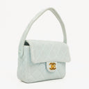 Chanel Vintage Quiltad Mocka Ljusblå Mini Flap-väska