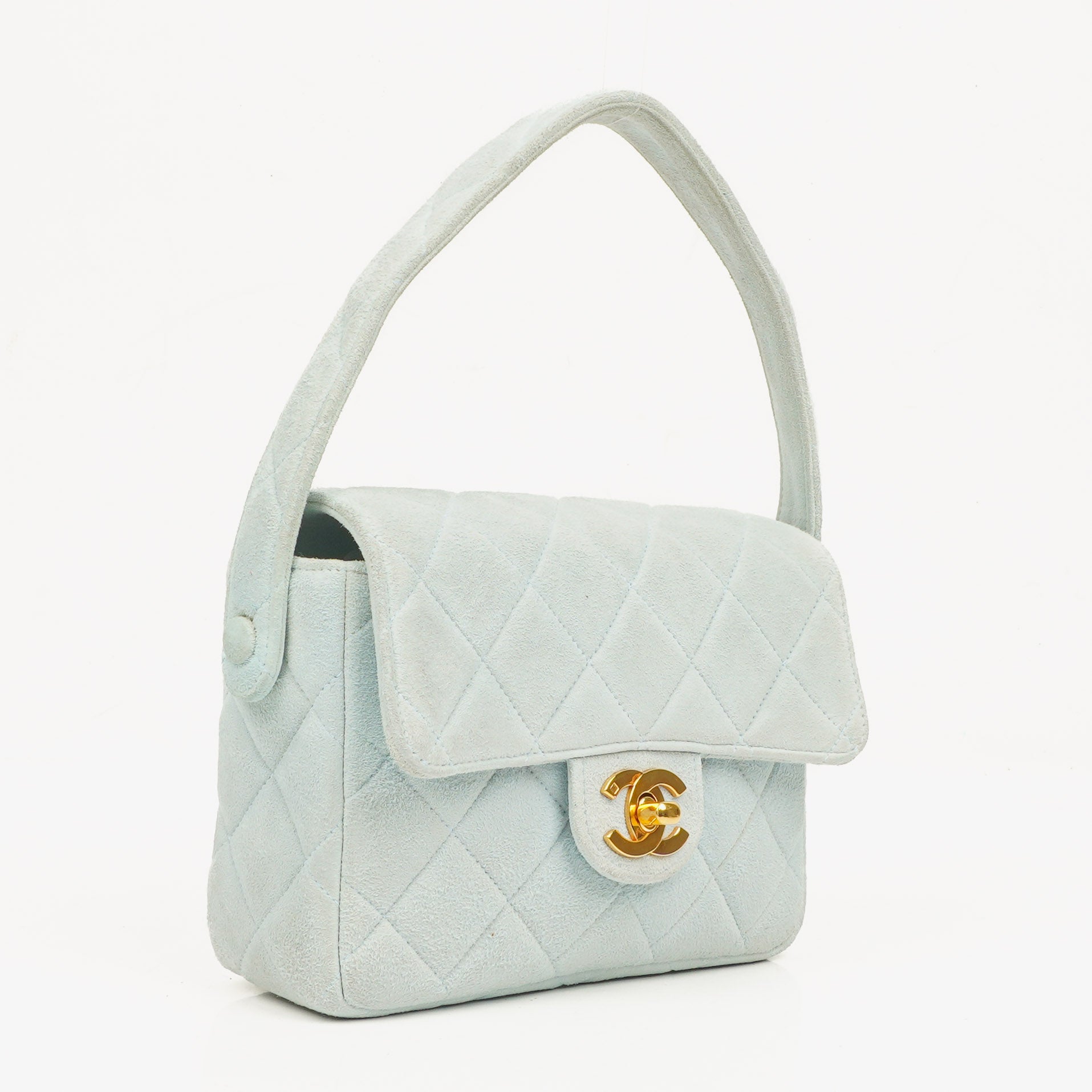 Chanel Vintage Gestepptes Wildleder Hellblaue Mini Flap Tasche