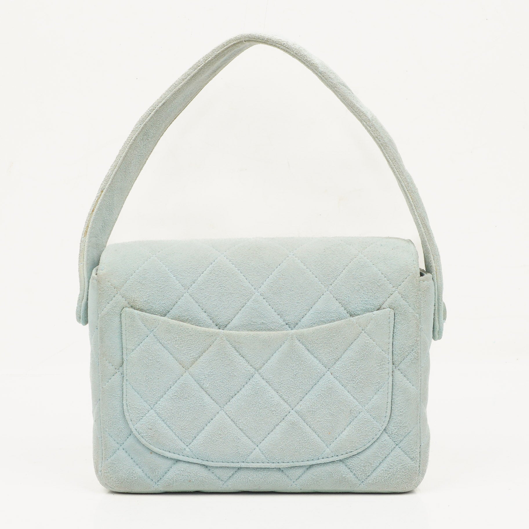Chanel Vintage Gestepptes Wildleder Hellblaue Mini Flap Tasche