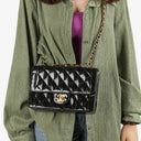 Chanel Single Flap Bag Black Quilted Patent Leather With 24K Gold-Plated Hardware