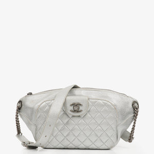 Chanel Silver Metallic Grained Calfskin Casual Rock Waist Bag