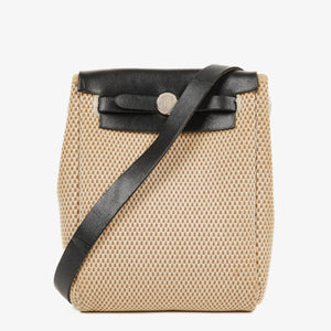Hermes Herbag TPM Natural Noir Shoulder Bag With Palladium Hardware