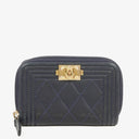 Chanel Quilted Navy Leather Boy Zip Coin Purse