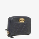 Chanel Quilted Navy Leather Boy Zip Coin Purse