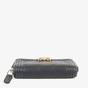 Chanel Quilted Navy Leather Boy Zip Coin Purse