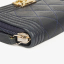 Chanel Quilted Navy Leather Boy Zip Coin Purse