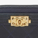 Chanel Quilted Navy Leather Boy Zip Coin Purse