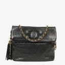 Chanel CC Tassel Quilted Black Leather Shoulder Bag