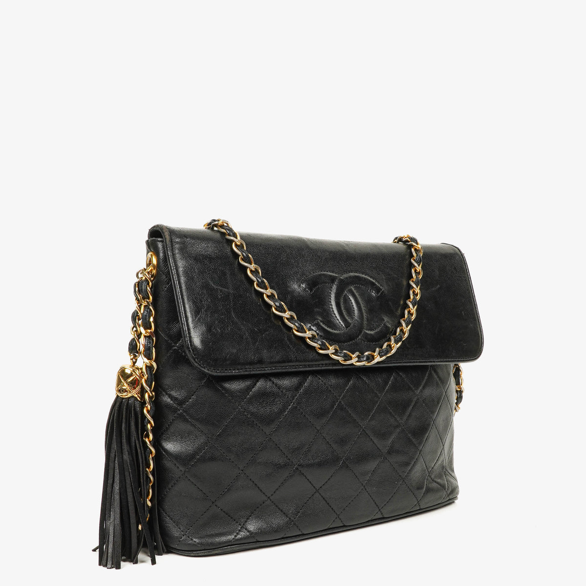 Chanel CC Tassel Quilted Black Leather Shoulder Bag