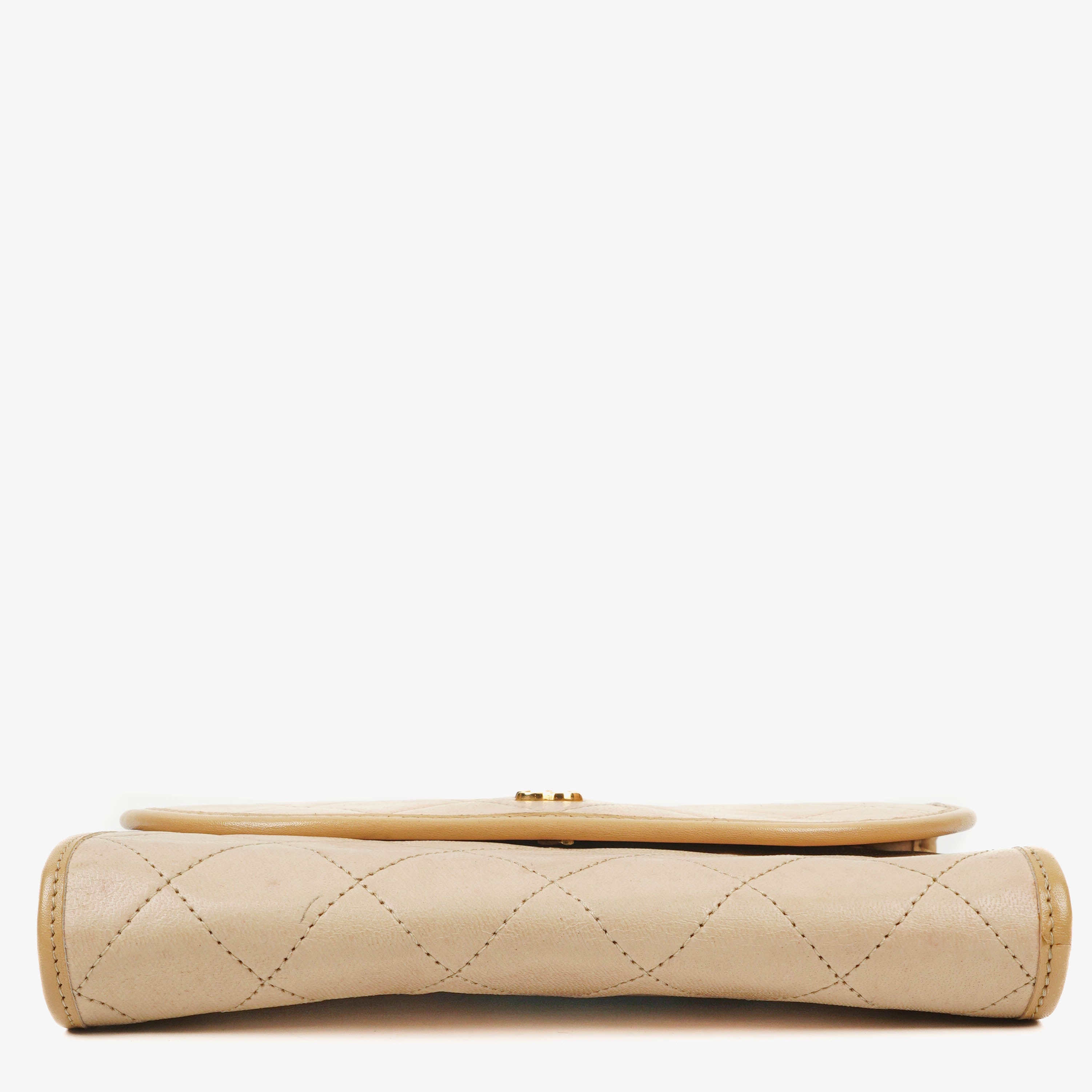 Chanel Mini Flap Tasche Beige Gestepptes Lammleder mit 24K Vergoldeter Hardware