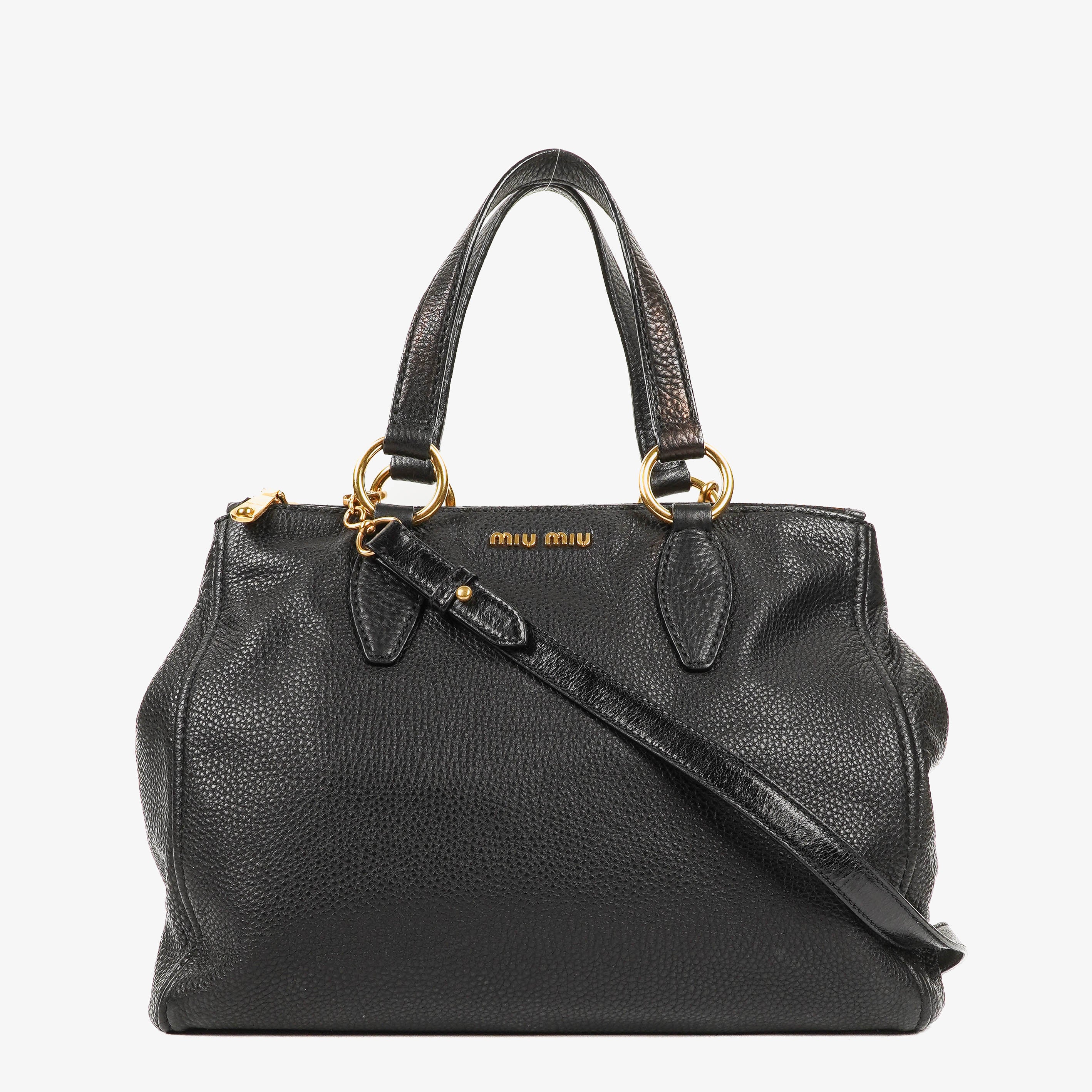 Miu Miu Vitello Black Caribu Leather Tote Bag