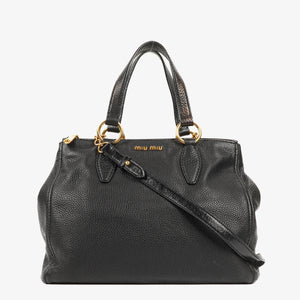Miu Miu Vitello Black Caribu Leather Tote Bag&nbsp;