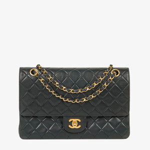Chanel Vintage Classic Medium Double Flap Bag in Quilted Black Lambskin with 24-karat Gold-Plated Hardware