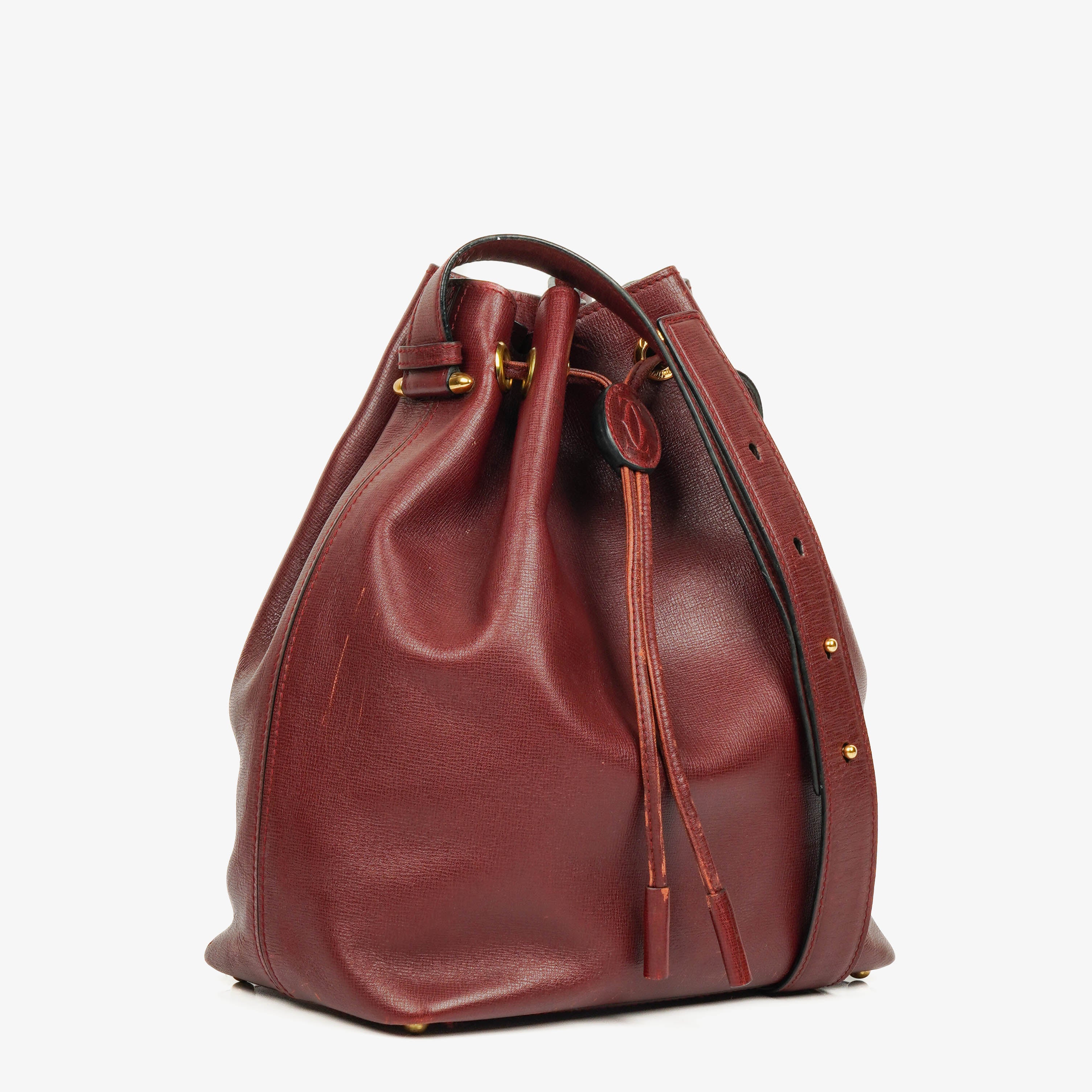 Cartier Bucket Kordelzug Burgunderrote Ledertasche