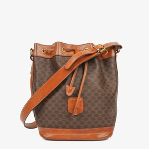 Celine Vintage Macadam Triomphe Brown Drawstring Bucket Bag