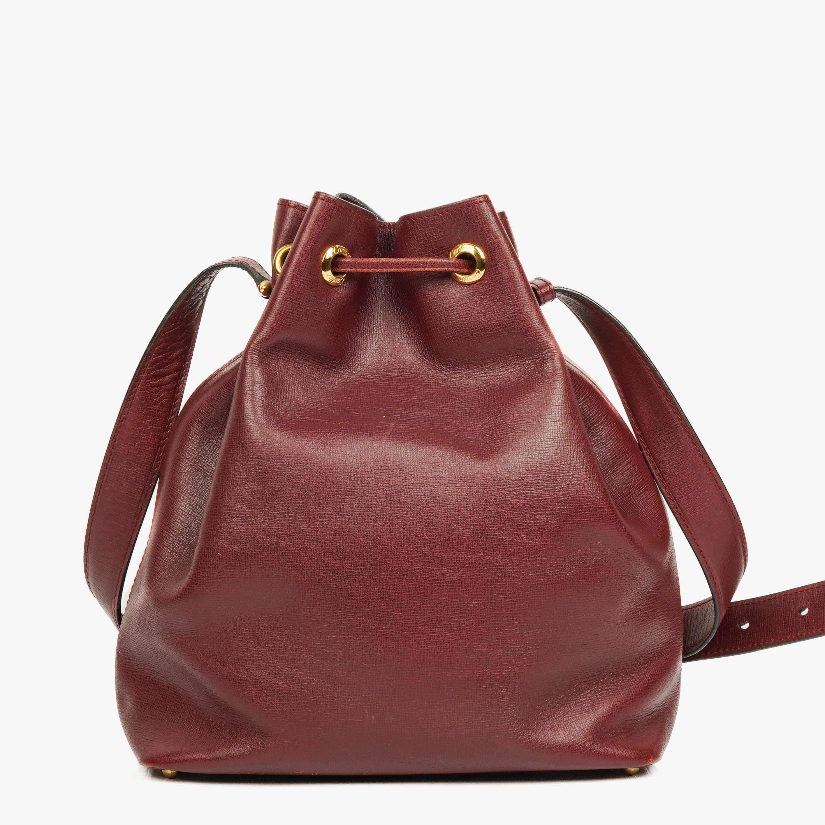 Cartier Bucket Kordelzug Burgunderrote Ledertasche