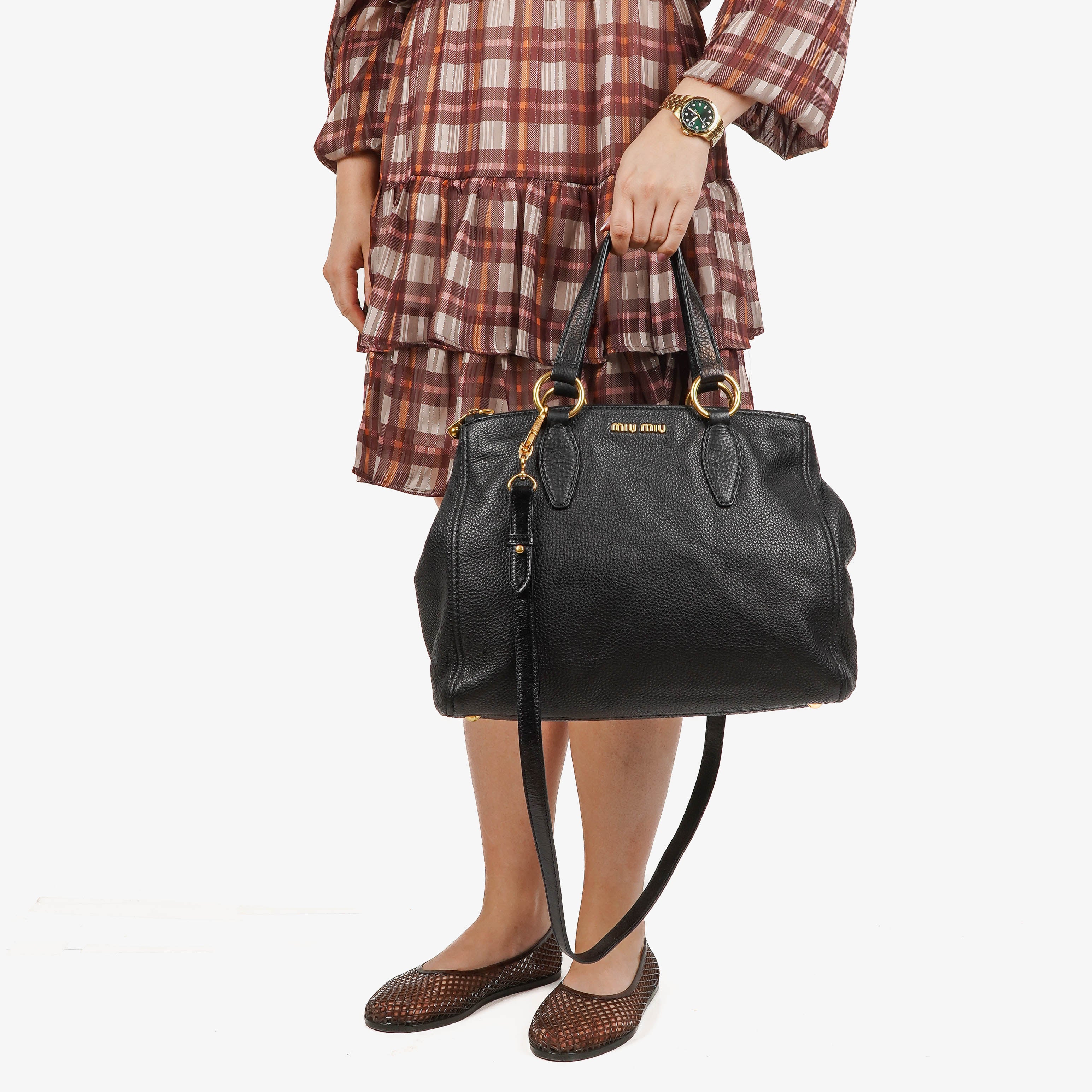 Miu Miu Vitello Black Caribu Leather Tote Bag