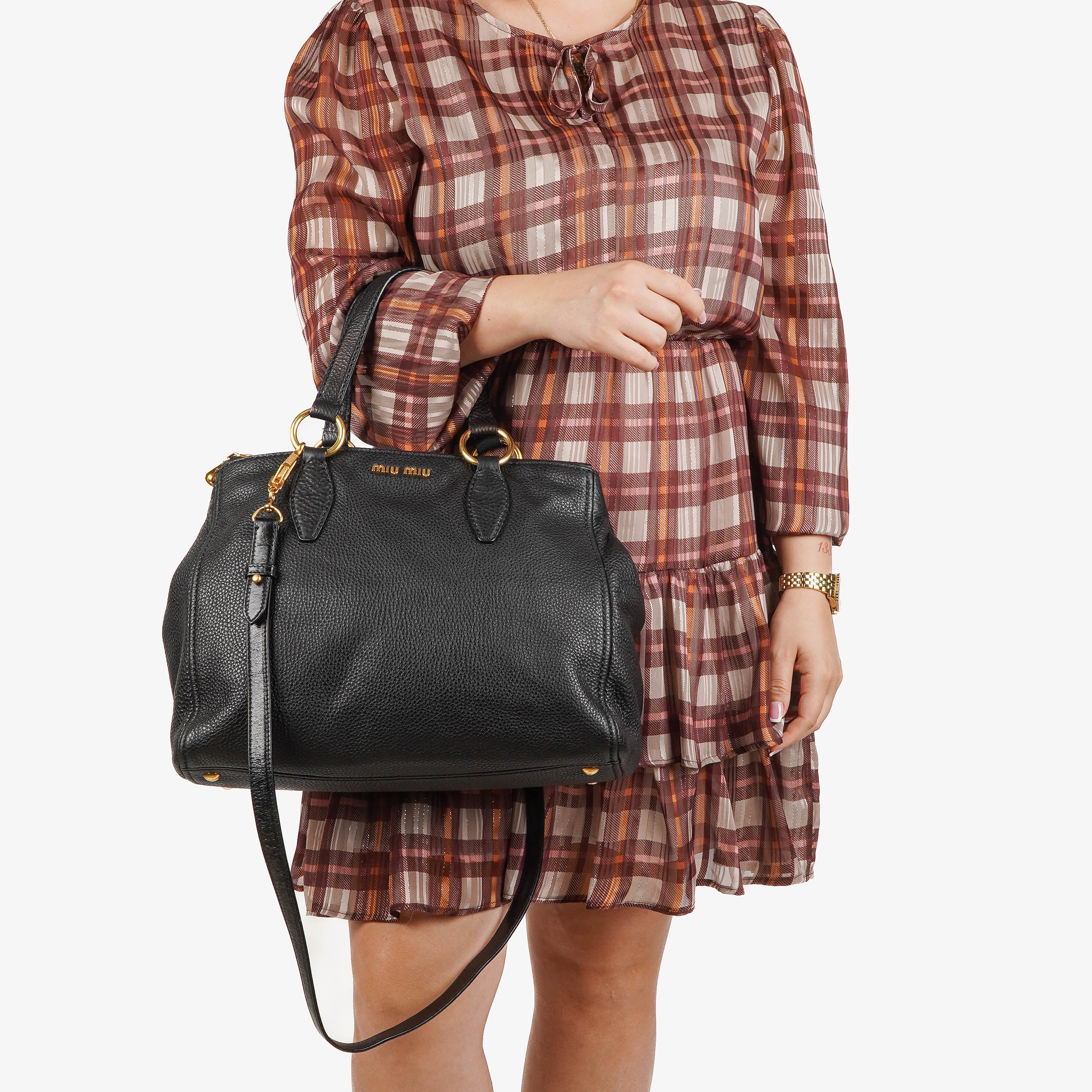 Miu Miu Vitello Black Caribu Leather Tote Bag