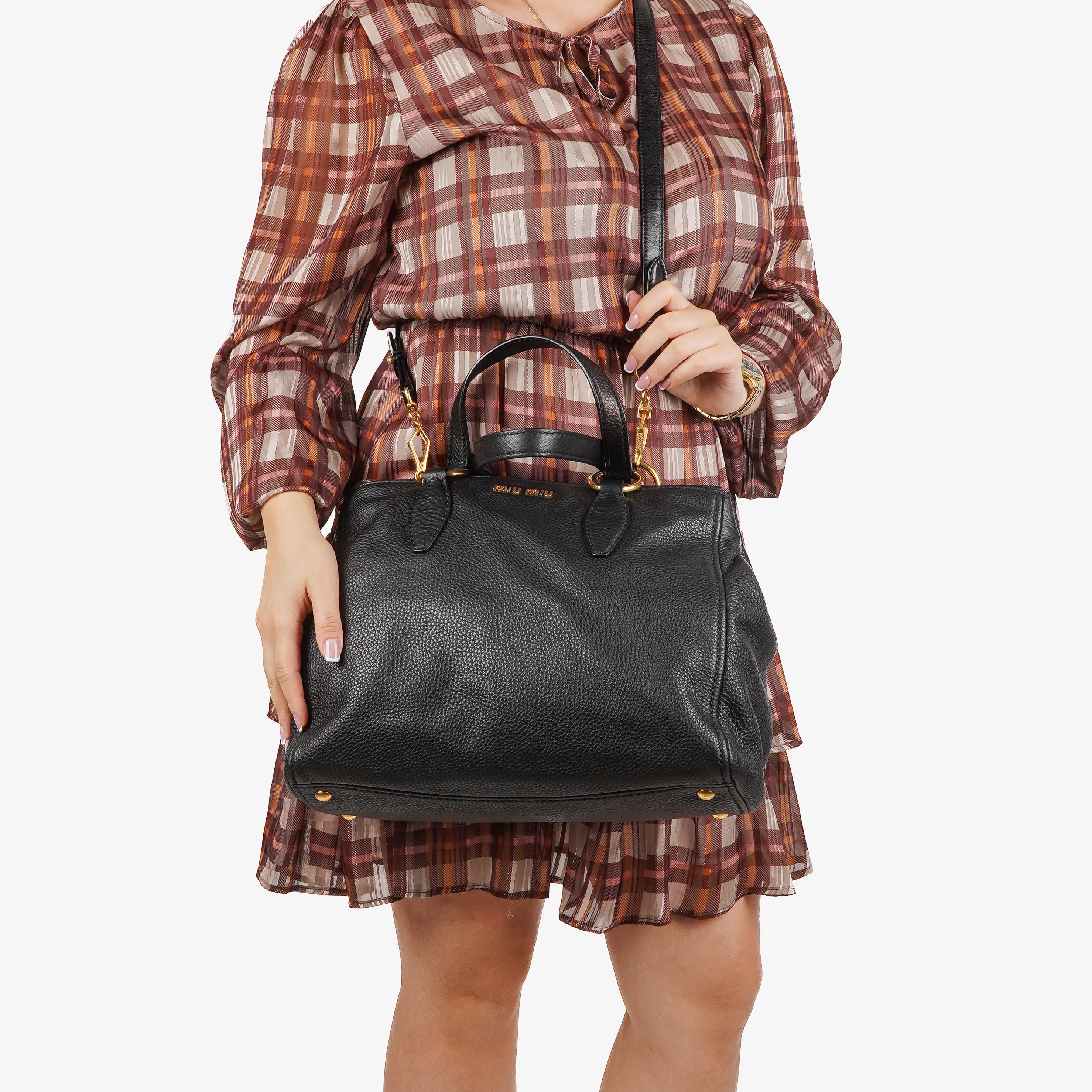 Miu Miu Vitello Black Caribu Leather Tote Bag