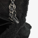 Chanel Medium Black Shearling Pearl Flap Bag
