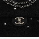 Chanel Medium Black Shearling Pearl Flap Bag