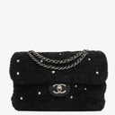 Chanel Medium Black Shearling Pearl Flap Bag