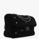 Chanel Medium Black Shearling Pearl Flap Bag