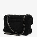 Chanel Medium Black Shearling Pearl Flap Bag