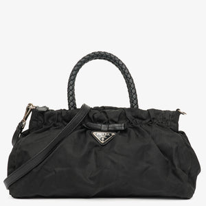 Prada Balck Nylon Satchel Tessuto Bow Shoulder Bag