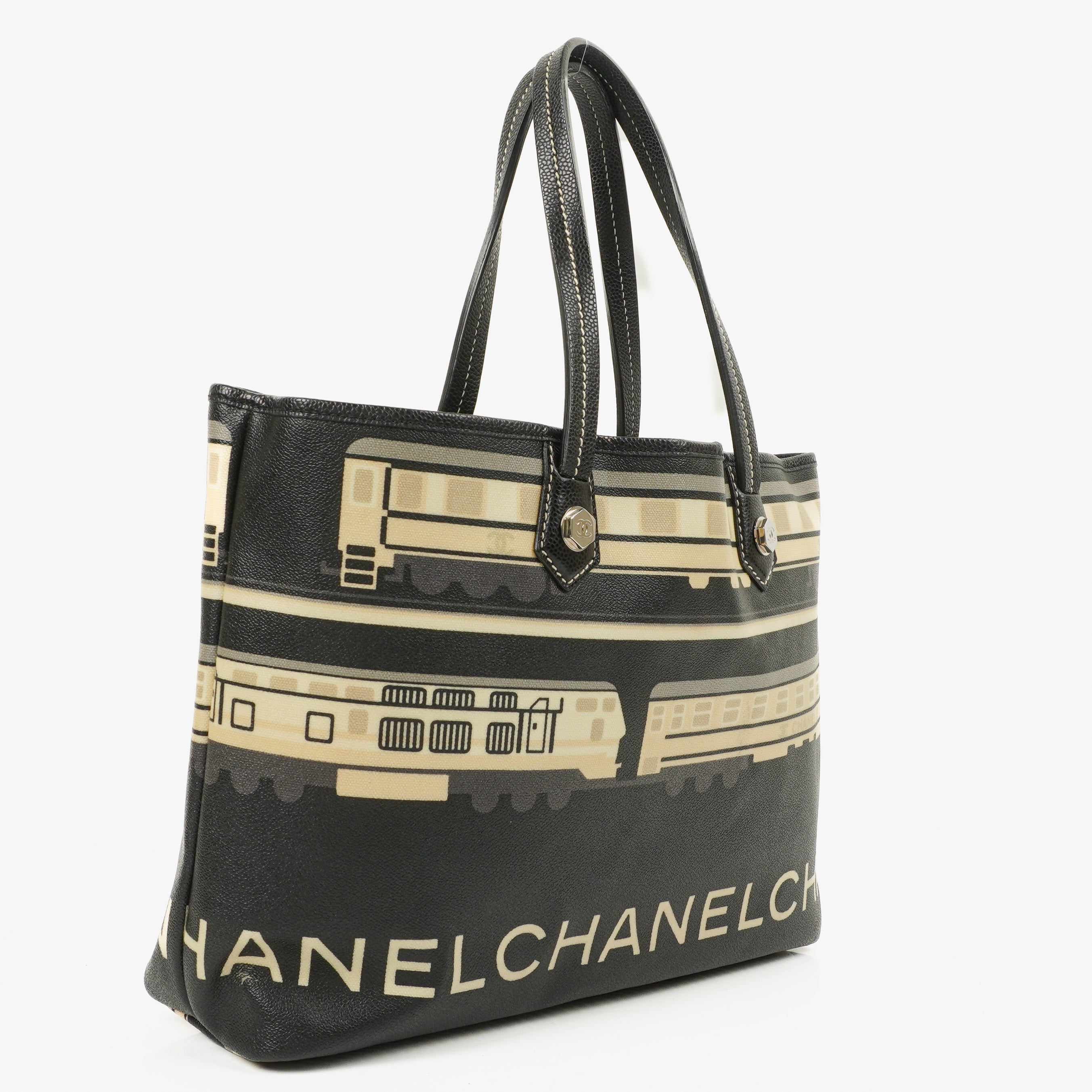 Chanel Schwarze Beschichtete Canvas Le Train Tasche