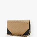 Chanel Classic Full Flap Bag Beige/Black Chevron Quilted Leather 24K Gold-Plated Hardware